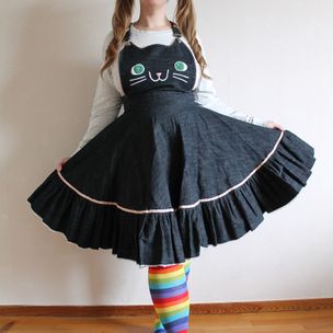 Hängselklänning, kawaii Katt